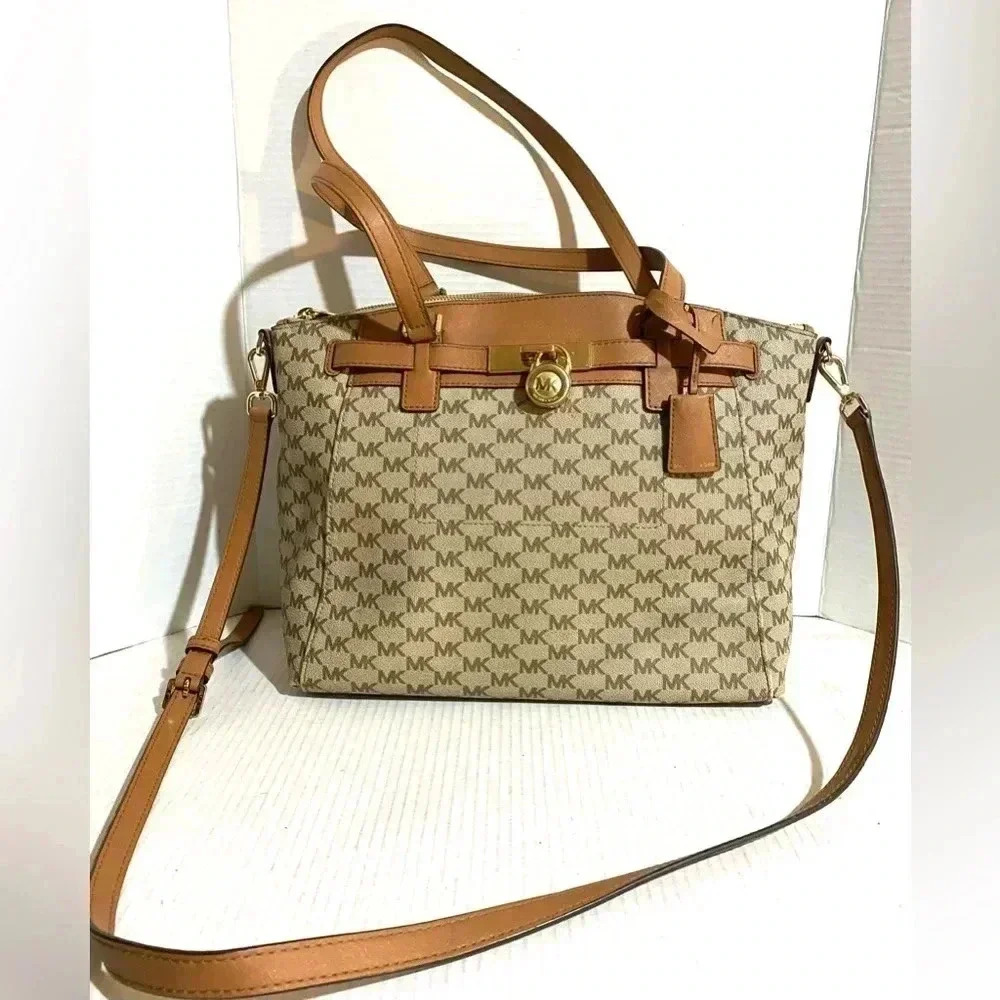 Michael Kors Mk Signature Print Canvas Satchel Ha… - image 1